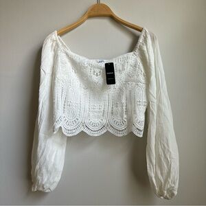 Bebe Crochet Body Full Sleeve Woven Top New With Tags NWT Princess Cottagecore